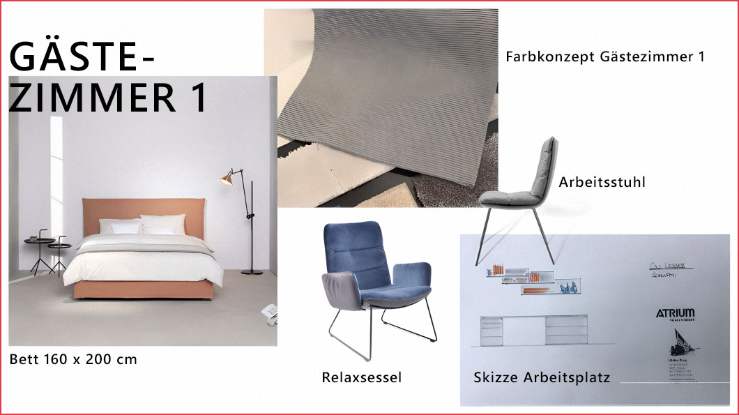 Konzept Schlafzimmer Gäste, Arbeitsplatz